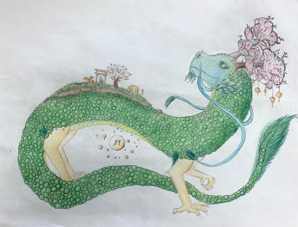 Amira Sowers, 6th Grade, "The Green Dragon", Mixed Media
