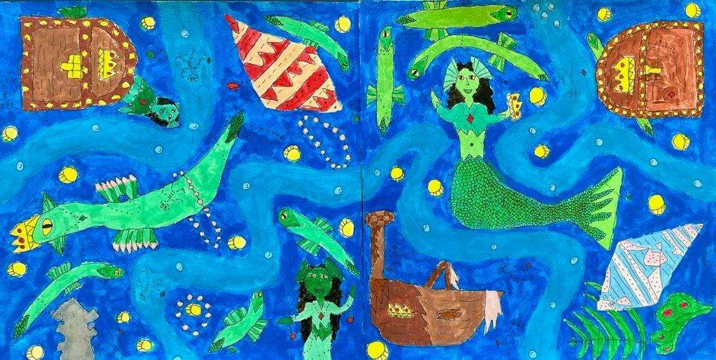 Olivia Peacock, 8th Grade, "Underwater Treasures", Painting